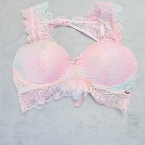 Victoria’s Secret Pink Bra Lace Racer Back Cotton Candy Tie Dye Underwire Padded